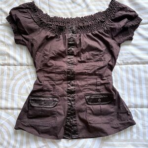 Vintage Dynamite Brown Off-Shoulder Top
